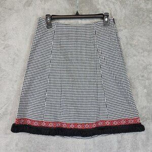 Lesley Evers Skirt Womens XS Black Check A Line Short Mini Fringe Hem Cotton USA